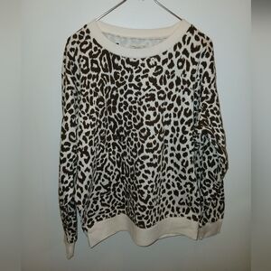 J.Crew Vintage Fleece Pullover Sweatshirt - Size Small - brown white leopard